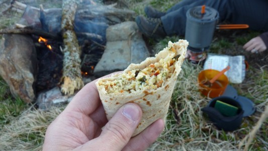 Backpacking Breakfast Burrito! Made with Dehydrated Organic Eggs and Veggies
